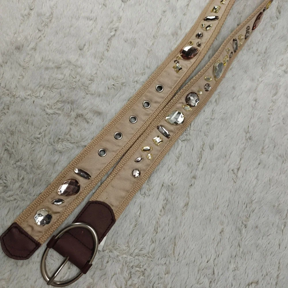 Ann Taylor Loft Bejeweled Canvas Belt Women Bling Glam Boho Embellished Crystals